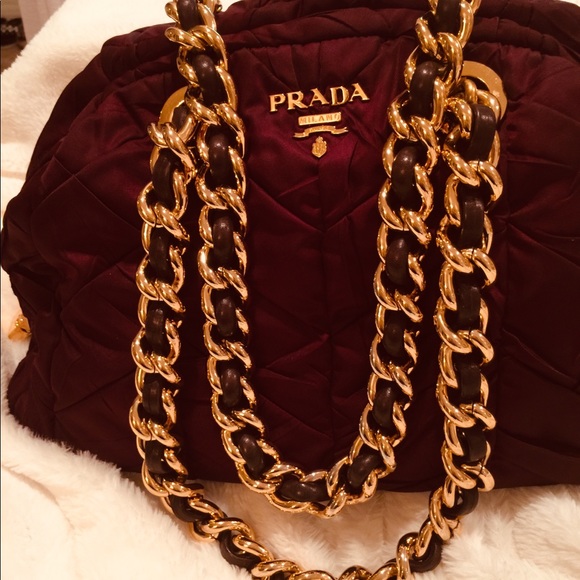 PRADA BURGUNDY HANDBAG WITH GOLD ACCENT - Picture 2 of 8